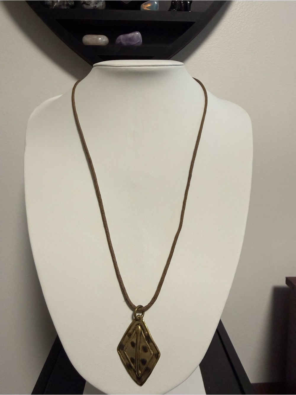 Handmade Brown Leather Cord Necklace with Gold-Tone Pendant
